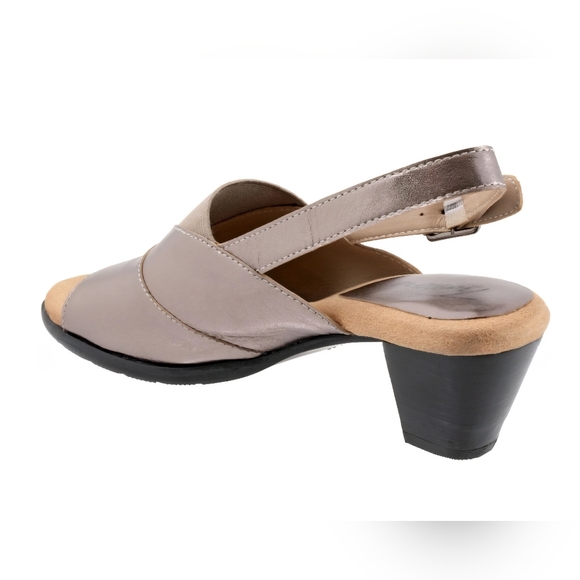 Trotters Women's Metallic Gray Leather Slingback Heeled Sandals Sz 5.5 - Picture 5 of 8